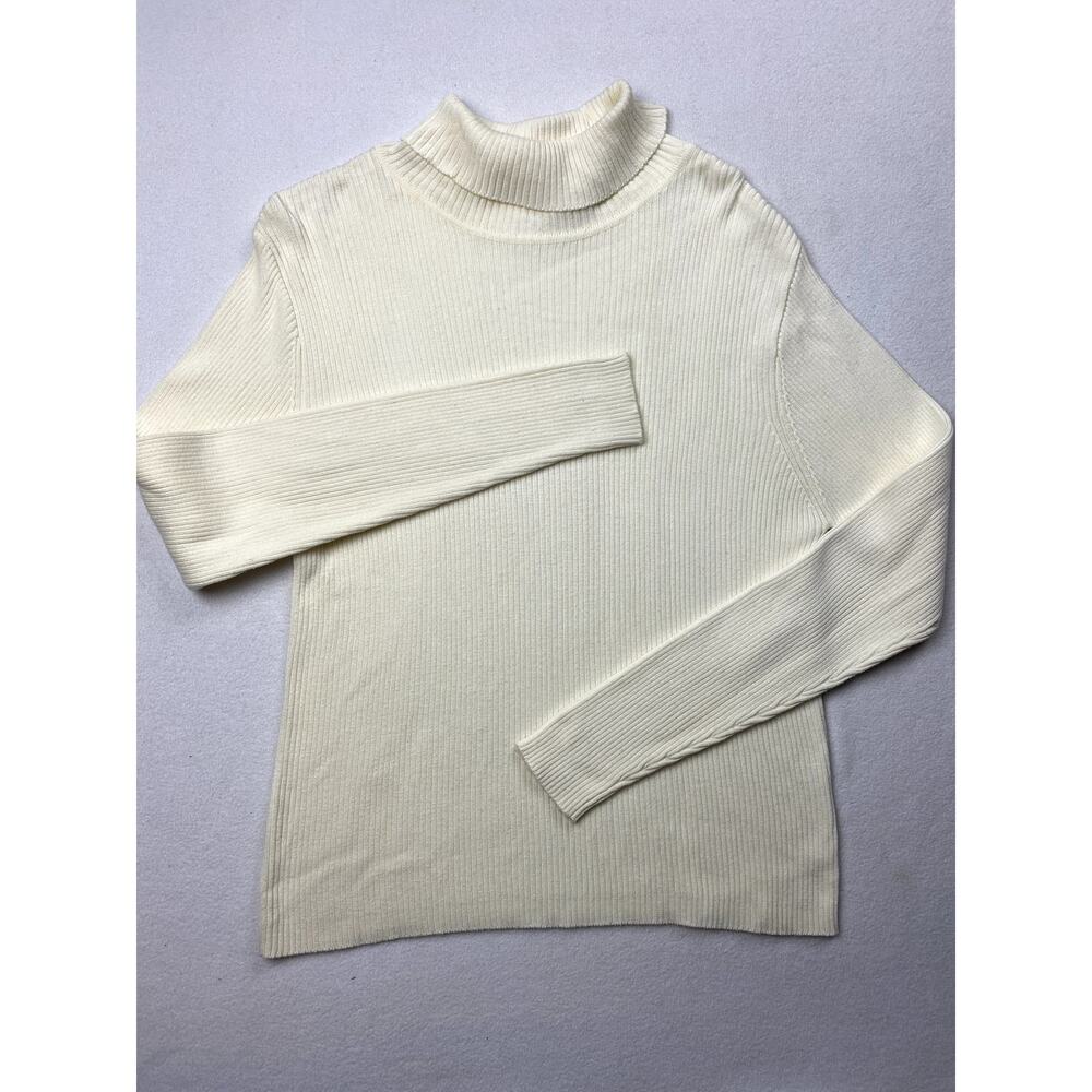 Vintage CC Hughes Ribbed Mock Neck Sweater XL Cream Coquette Gilmore Girls